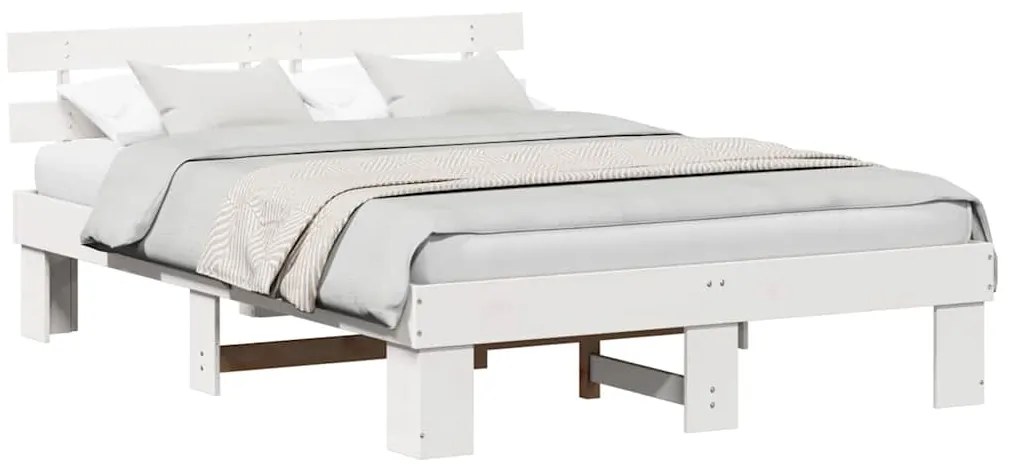 Estrado de Cama com Cabeceira Branco 140x200 cm Madeira Sólida Pinho