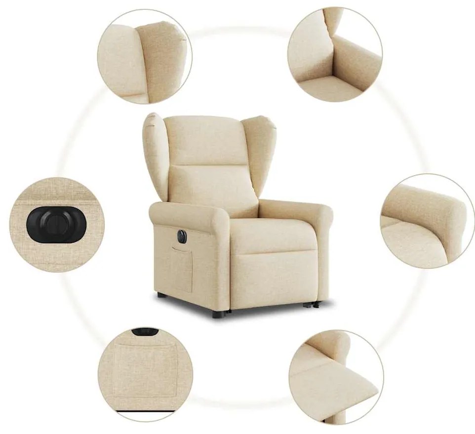 Poltrona reclinável elevatória elétrica tecido cor creme