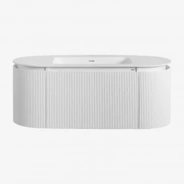 Conjunto De Móveis De Casa De Banho Em Madeira Com Lavatório Integrado Carsone Branco & Sem Unidade Auxiliar & Sem Espelho & Sem Torneira - Sklum