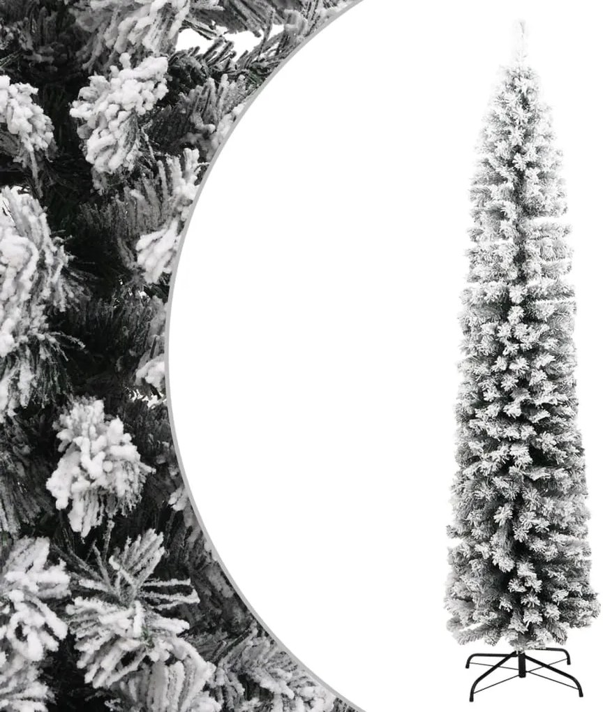 320956 vidaXL Árvore de Natal artificial fina com neve 240 cm PVC verde