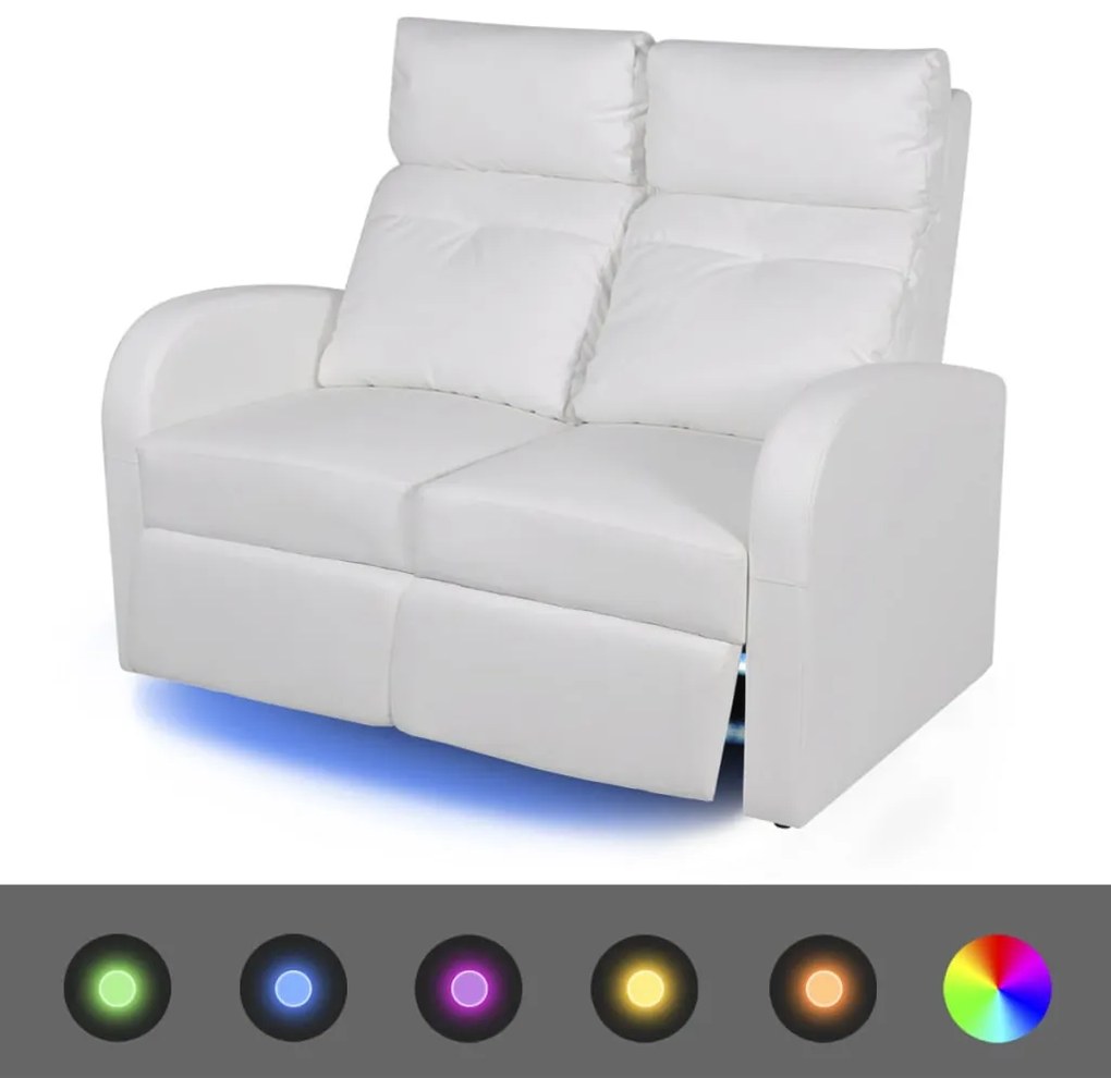 Poltrona reclinável LED 2 lugares, couro artificial, branco