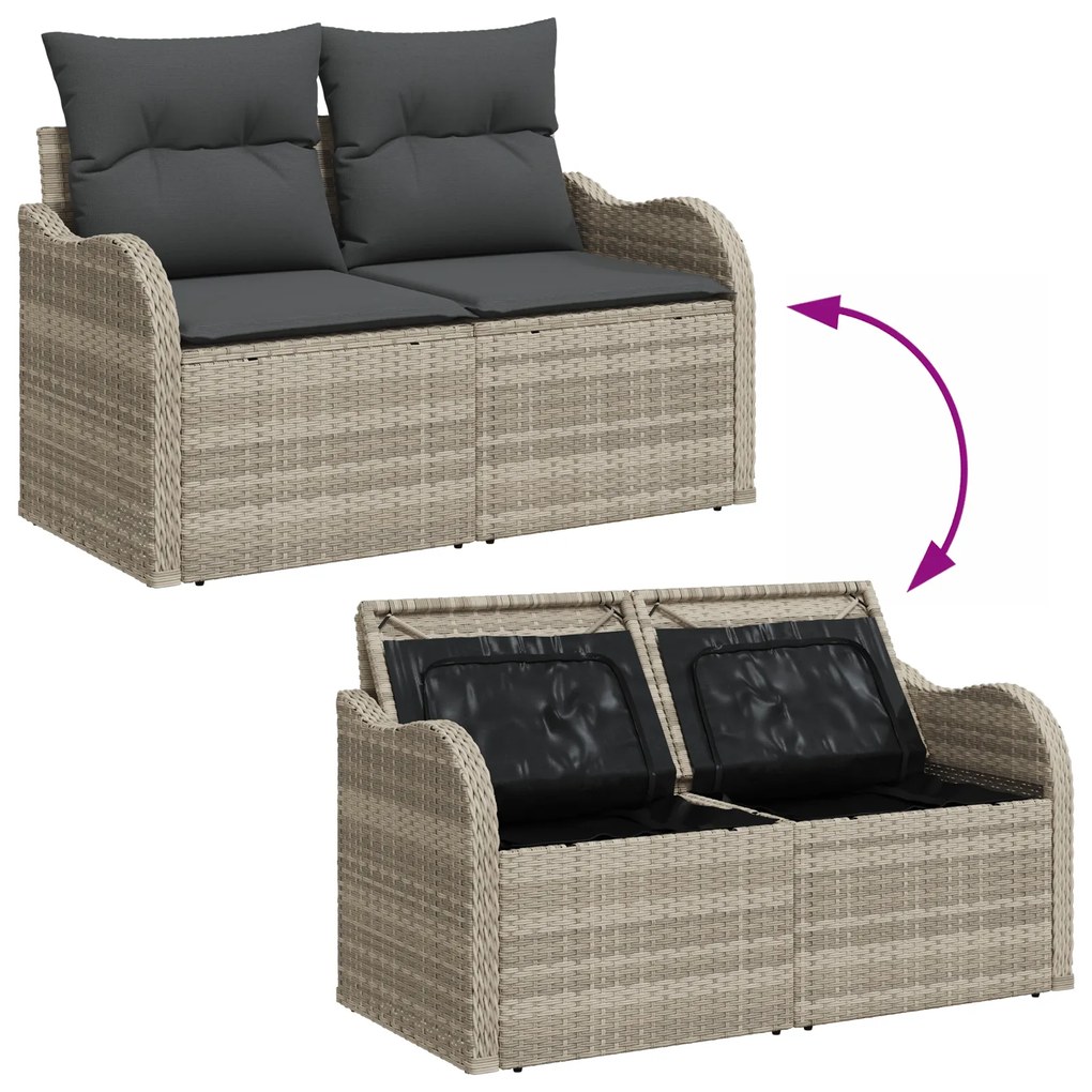 Conjunto de Sofá de Jardim VidaXL com Almofadas Cinza Claro Rattan Pol