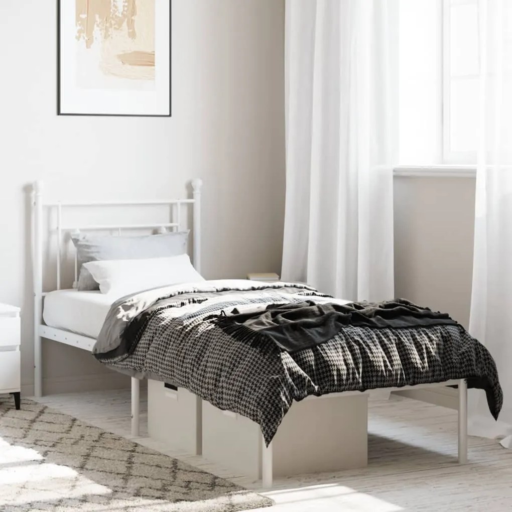 Estrutura de cama com cabeceira 80x200 cm metal branco