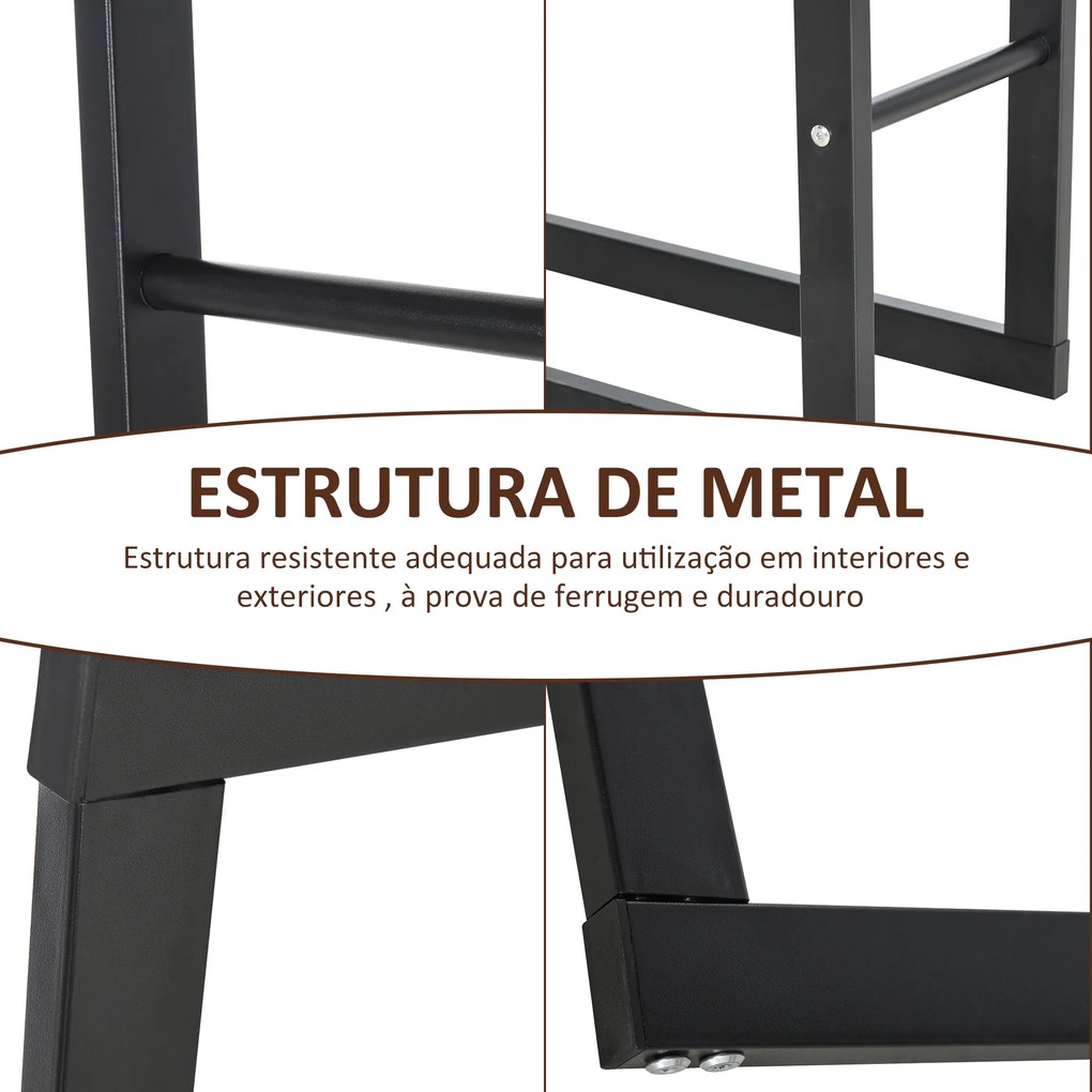 Suporte para Lenha de Metal Porta Lenha Metálico para Interior e Exterior Carga Máxima 100 kg 60x25x150 cm Preto