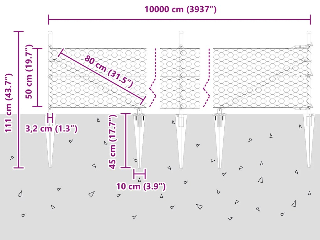 Cerca Hexagonal vidaXL Cinza 0,5x100 m Aço
