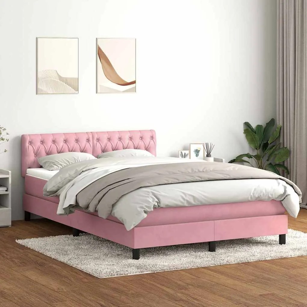 vidaXL Cama com molas/colchão 140x210 cm veludo Rosa