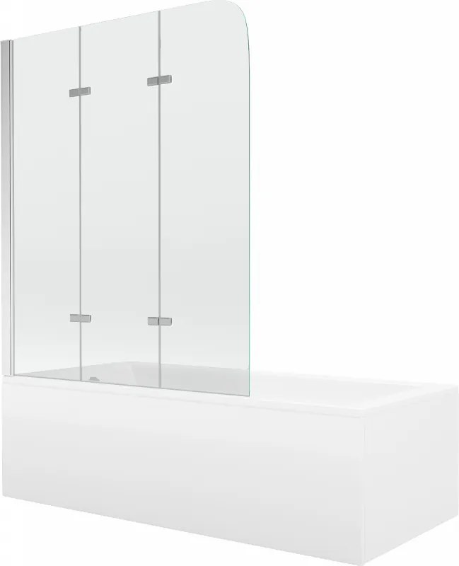 Mexen Cubik banheira retangular 170 x 70 cm com revestimento e paravento de 3 painéis 120 cm, transparente, cromado