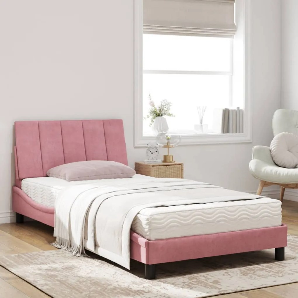 Cama com colchão 100x200 cm veludo rosa
