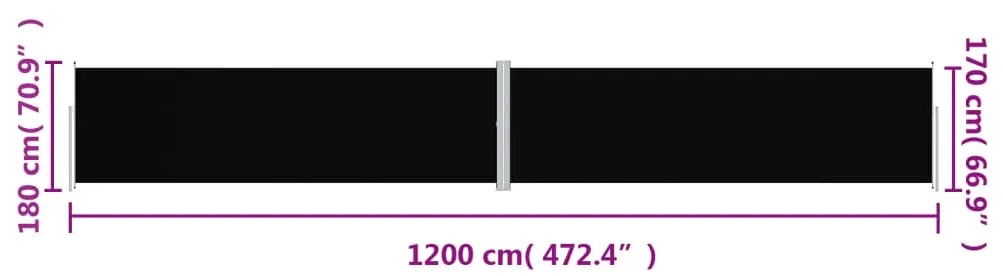 Toldo lateral retrátil 180x1200 cm preto