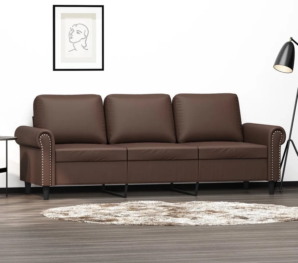 vidaXL Sofá de 3 lugares 180 cm couro artificial castanho