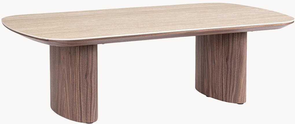 Mesa de centro oval em madeira com tampo em aspeto de travertino Ezekiel, 130 x 70 cm