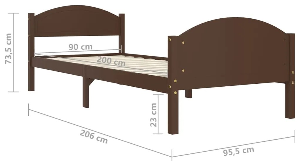 Estrutura de cama 90x200 cm pinho maciço castanho-escuro