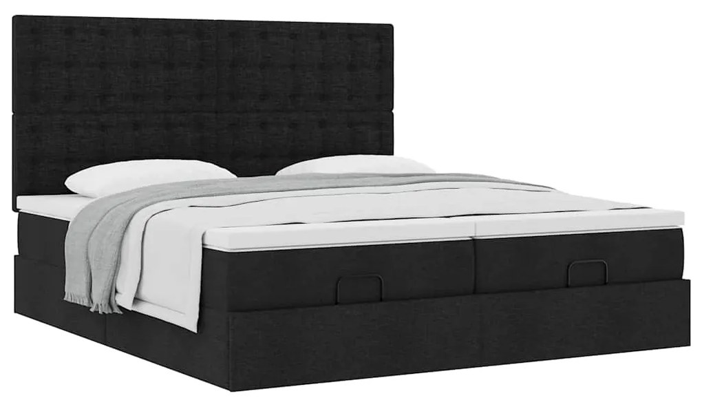 63 / 5,000vidaXL Estrutura de cama otomana com colchões tecido preto