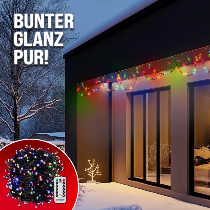 Corrente luminosa de Natal com controlo remoto de 60 m Multicolorido + Preto
