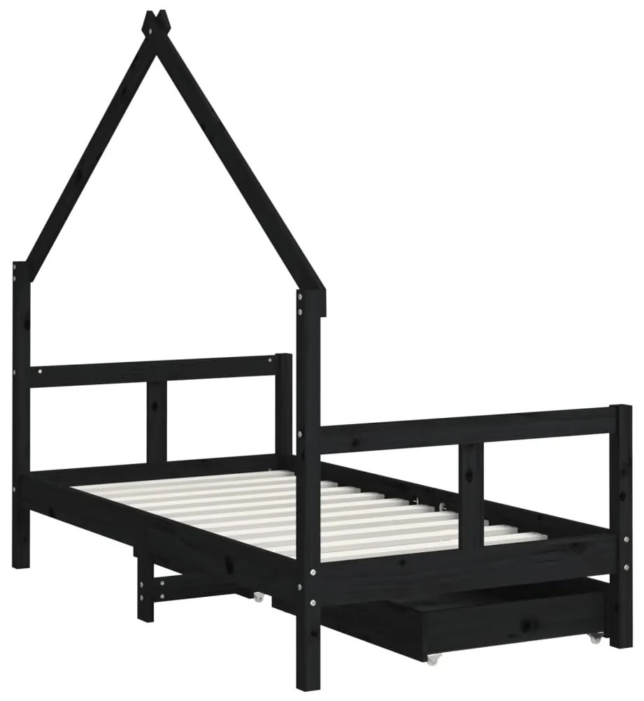 Estrutura cama infantil c/ gavetas 80x160 cm pinho maciço preto