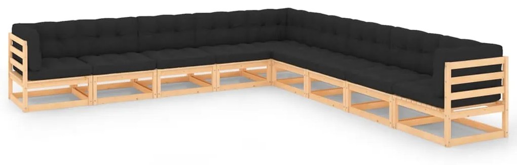 vidaXL 9 pcs conj. lounge jardim c/ almofadões antracite pinho maciço