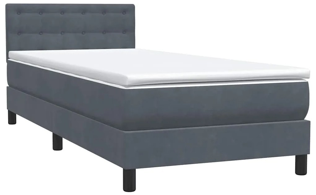 Cama com molas/colchão 90x220 cm veludo cinzento-escuro