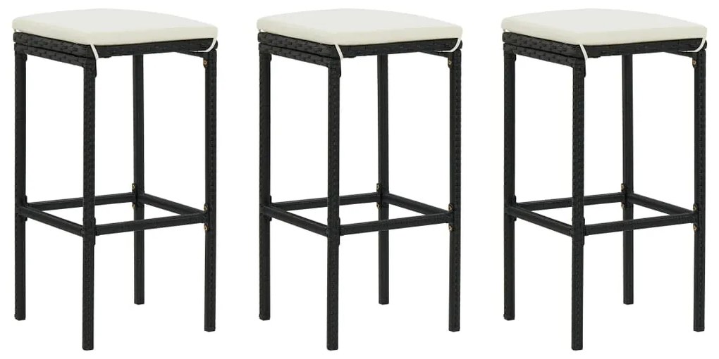 vidaXL Bancos de bar com almofadões 3 pcs vime PE preto