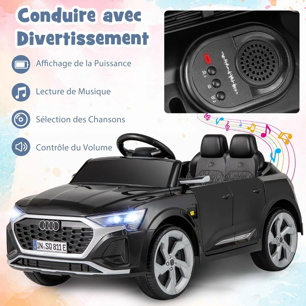 Carro elétrico 12V para crianças, licenciado Audi SQ8, com controle remoto, buzina, luzes LED, música, 3 velocidades, para maiores de 3 anos, rosa