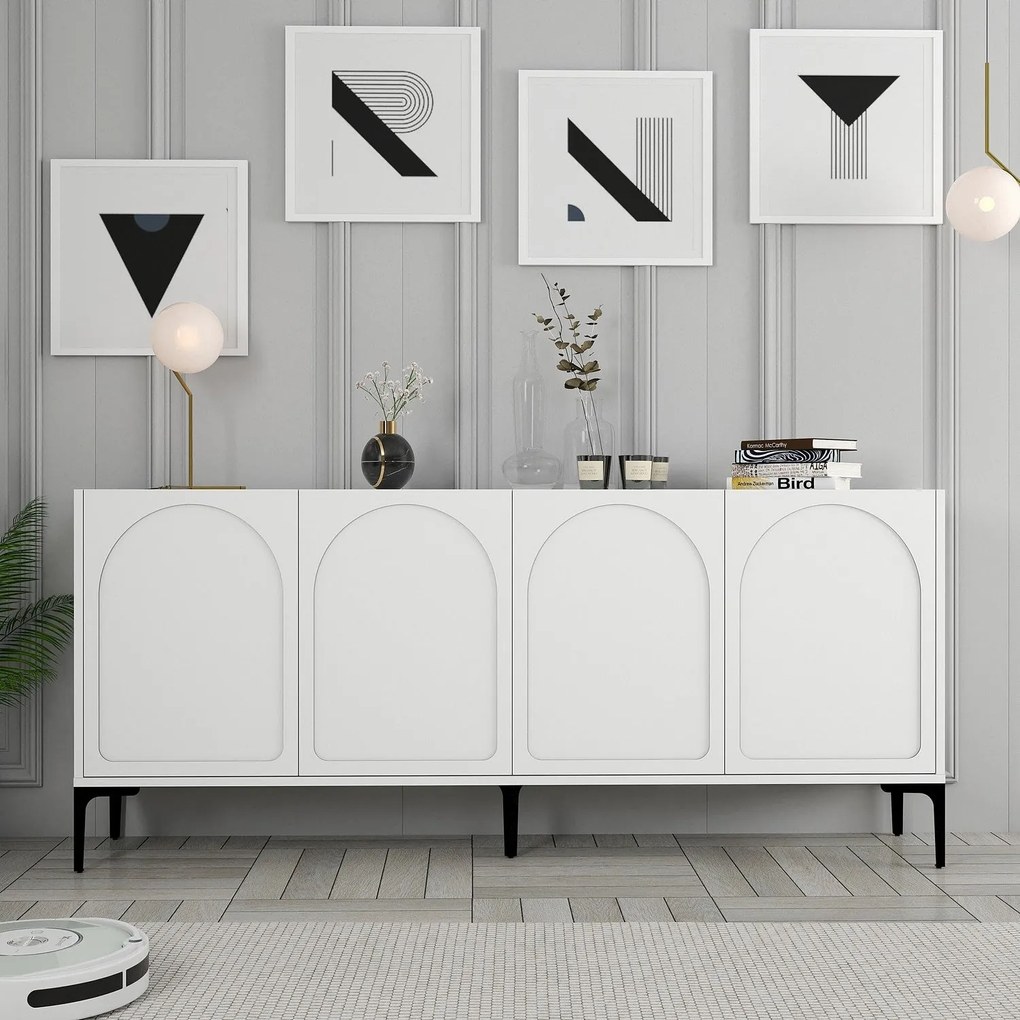 Console Lyon – Branco e Preto – 180x79x35 cm
