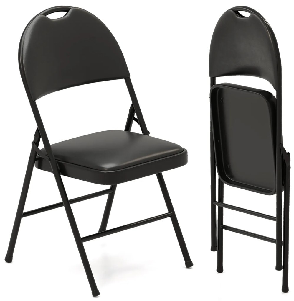 Pacote com 2/4 cadeiras dobráveis, cadeiras de festa acolchoadas com estrutura de metal, pretas, 4 peças