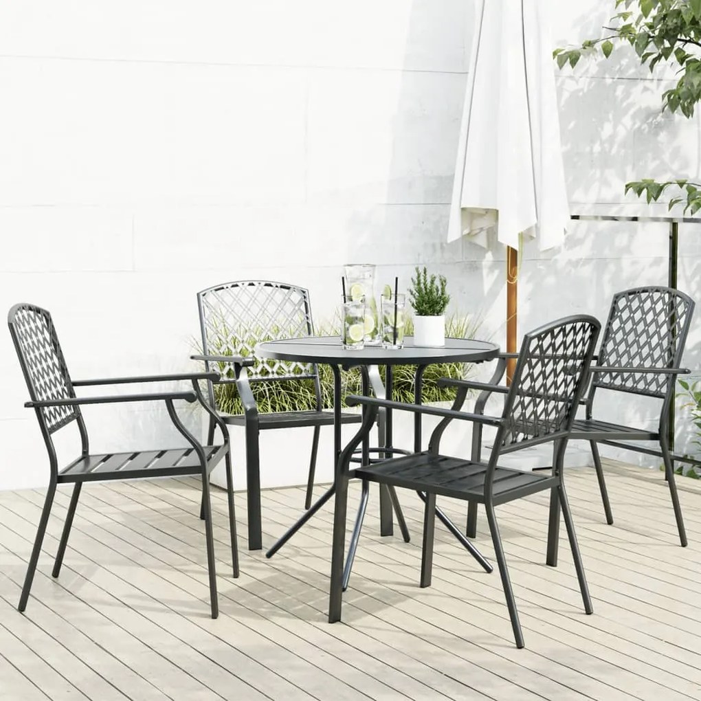vidaXL Conj. cadeiras jardim encastrar 5pcs aço revestido pó antracite