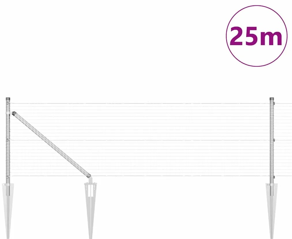 Cerca de Fio Soldado com 13 postes de espeto 0.6x25 m Aço Galvanizado
