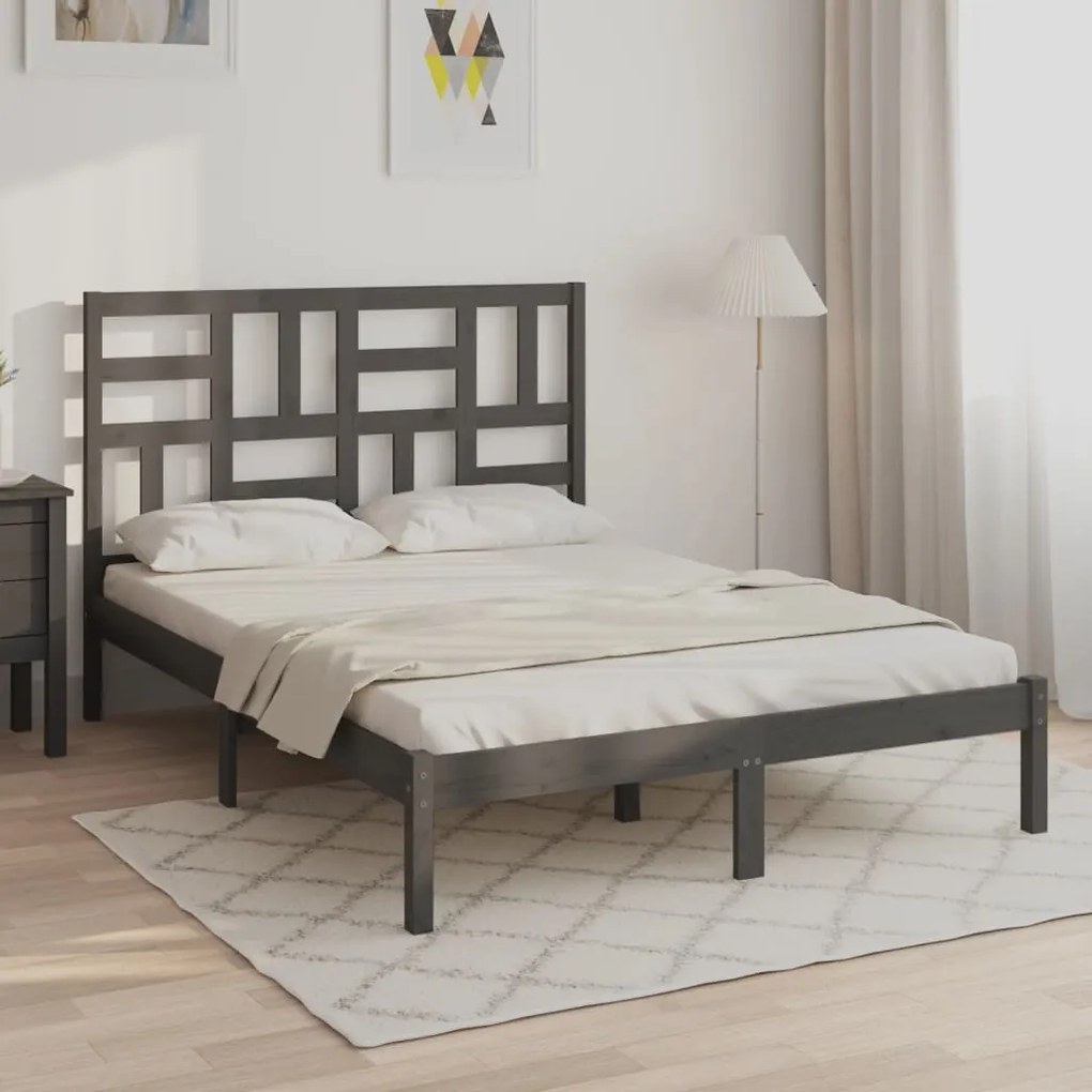 vidaXL Estrutura cama pequena casal 120x190 cm pinho maciço cinza