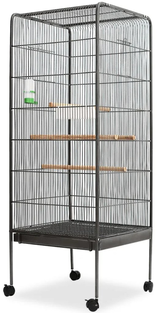 170408 vidaXL Gaiola para pássaros 54x54x146 cm aço preto
