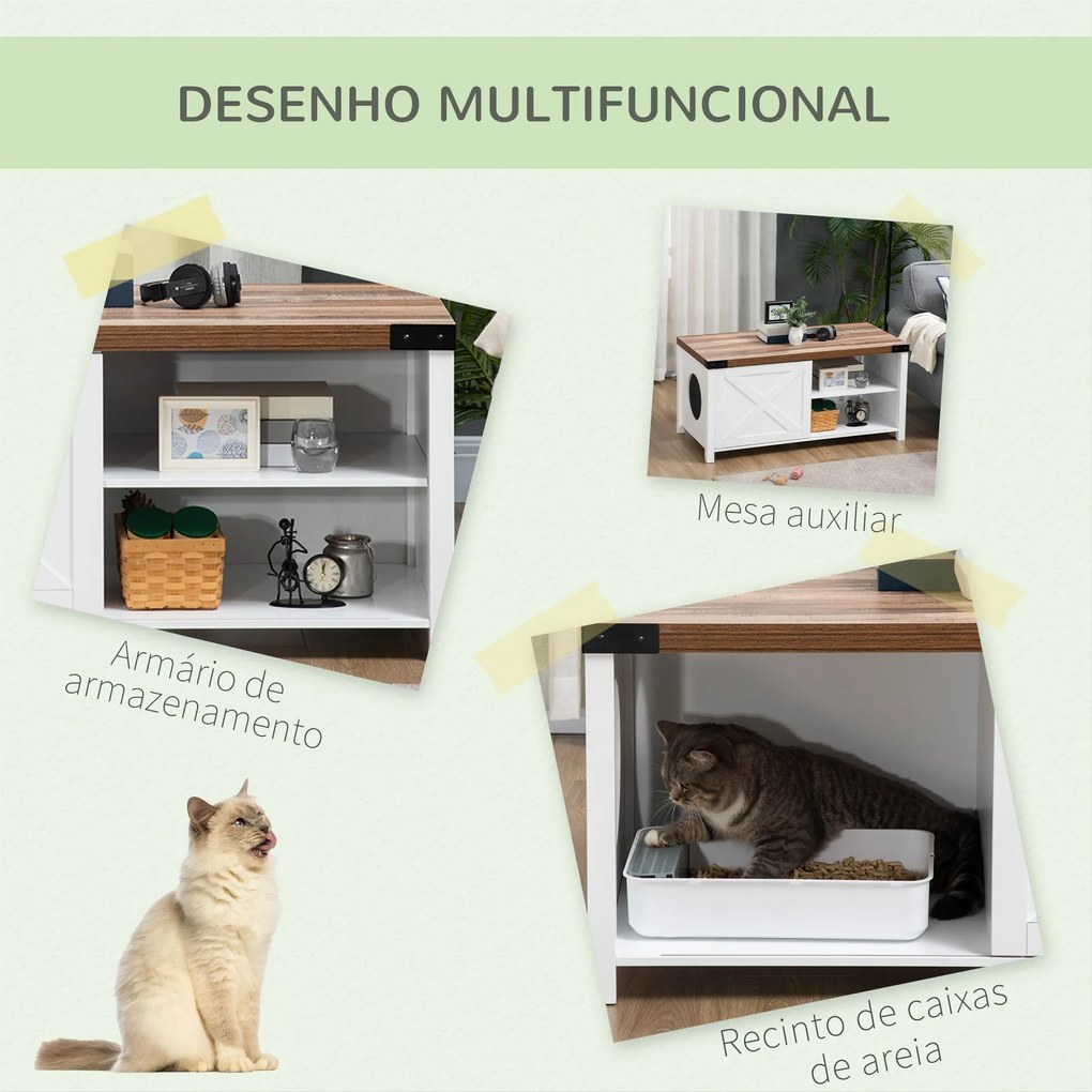 PawHut Casa para Gatos de Madeira Móvel Caixa de Areia para Gatos 2 em