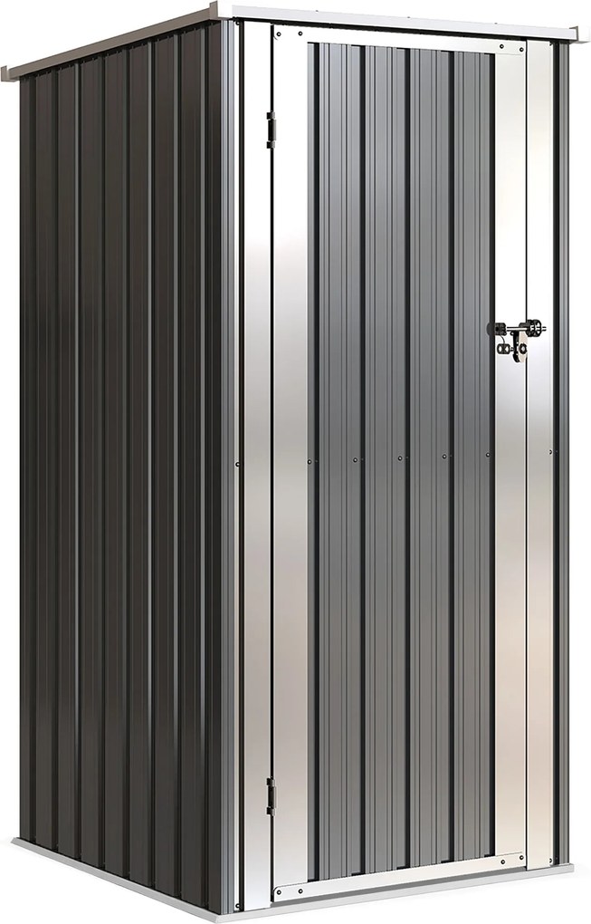 Outsunny Abrigo de Jardim 0,69 m² 83x89x163 cm com Telhado Inclinado Porta com Fecho Inclui Luvas Cinzento Escuro | Aosom Portugal