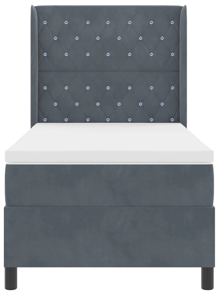 Cama Box Spring com Colchão Cinza Escuro 90x200 cm em Veludo
