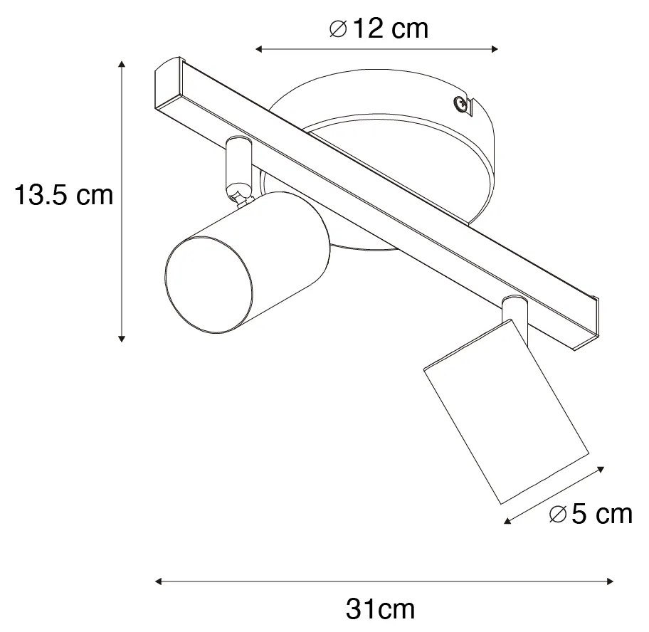 LED Foco de teto preto GU10 50mm 2 luzes com luz de fundo - Back Up Moderno