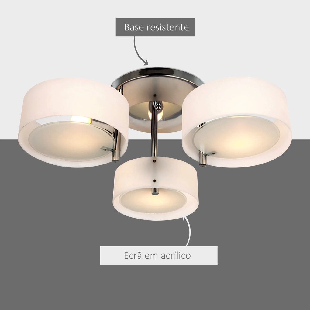 Candeeiro de Teto Moderno Candeeiro Suspenso com Ecrã em Acrílico e Suporte para Lâmpada E27 Ø64x20 cm Branco