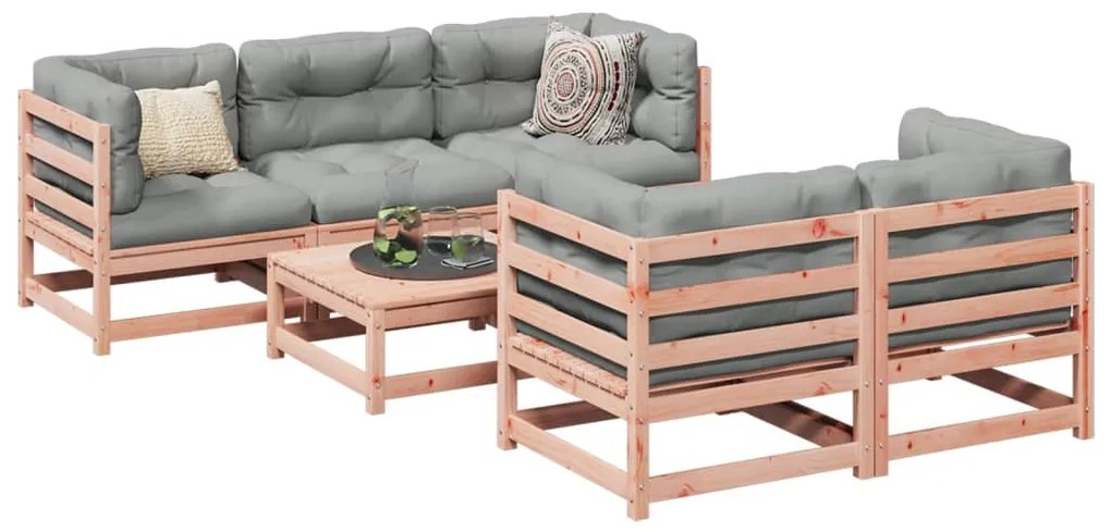 vidaXL 6 pcs conj. sofás jardim c/ almofadões madeira abeto-de-douglas