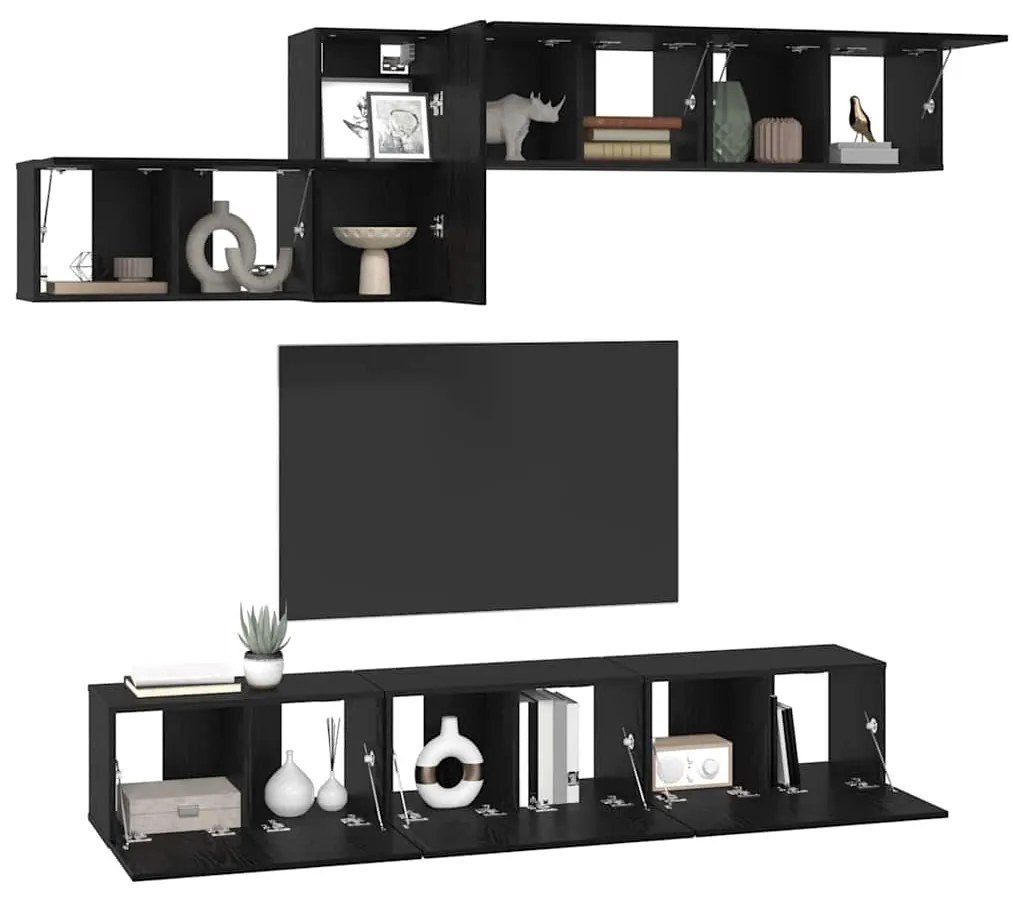 Conjunto de móvel de TV 7 pcs Carvalho Preto 60 x 30 x 30 cm