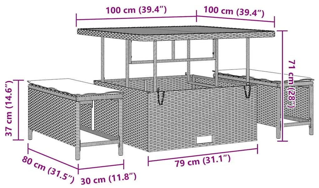 Conjunto de Sofá de Jardim com 13 Peças e Almofadas Beiges em Rattan S