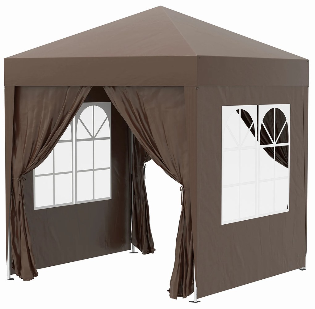 Outsunny Tenda Dobrável 2x2 m Tenda de Jardim com 4 Paredes Laterais Tecido Oxford 2 Portas 2 Janelas e Bolsa de Transporte para Exterior Terraço Campismo e Festas Marrom | AOSOM Portugal