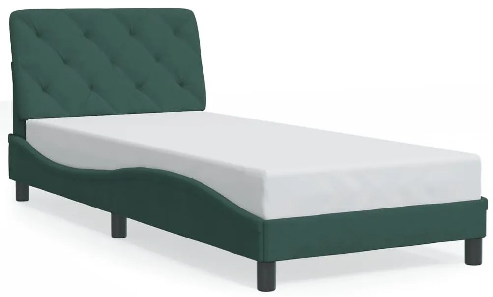 Estrutura de cama c/ luzes LED 90x200 cm veludo verde-escuro