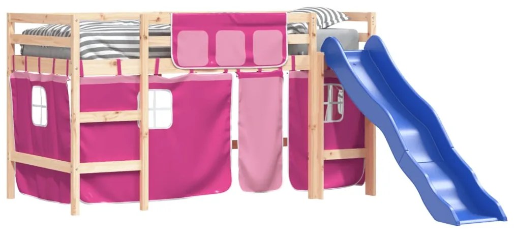 Cama alta p/ criança c/ cortinas 80x200 cm pinho maciço rosa