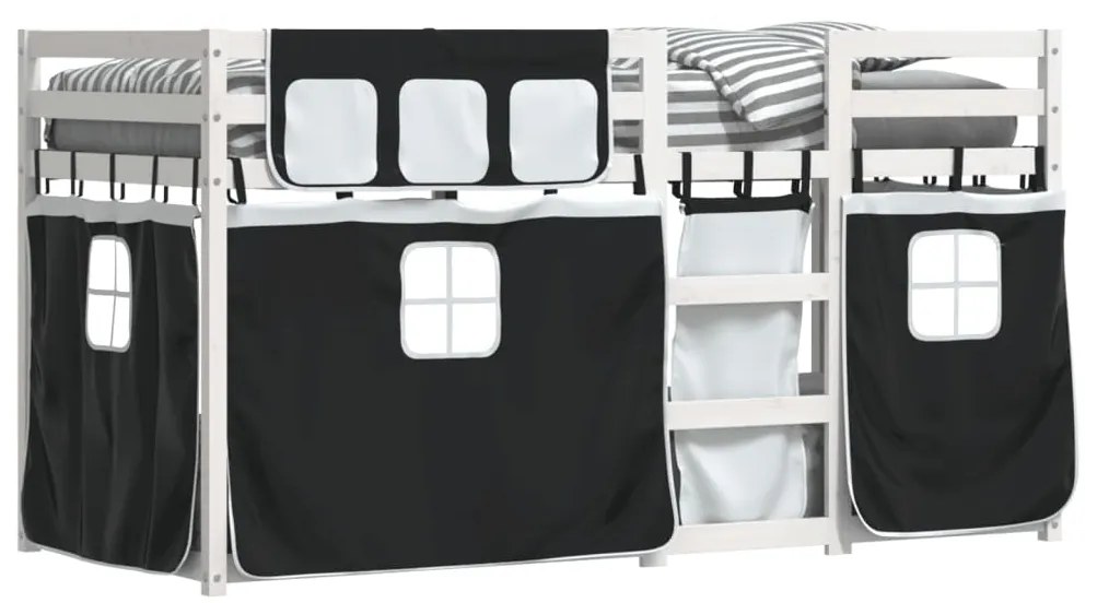 Beliche com cortinas 75x190 cm pinho maciço branco e preto