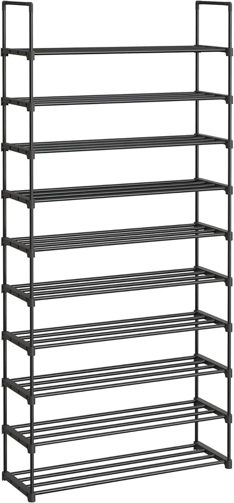 SONGMICS LSA10BK Sapateira de 10 níveis Sapateira alta Sapateira fina Armazenamento de metal Economia de espaço Vestiário Entrada 30 x 94 x 206 cm Preto