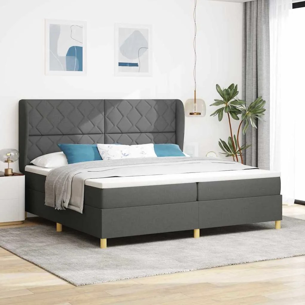 Cama Box Spring vidaXL com Colchão Cinza Escuro 200x200 cm Tecido