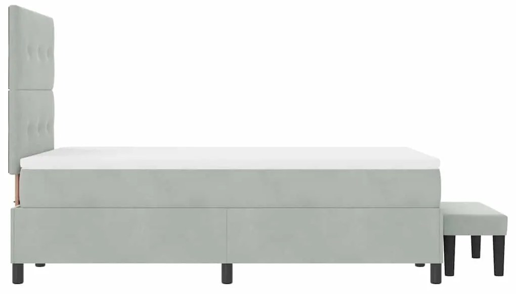 Cama Box com Colchão e Banco Cinza Claro 120x190 cm Veludo