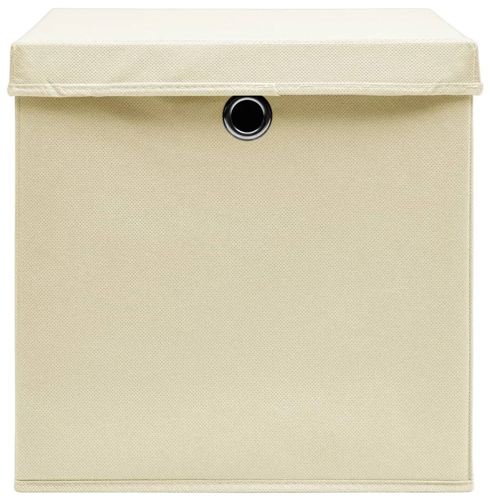 Caixas de arrumação com tampa 10 pcs 32x32x32 cm tecido creme