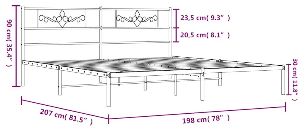 Estrutura de cama com cabeceira 193x203 cm metal branco