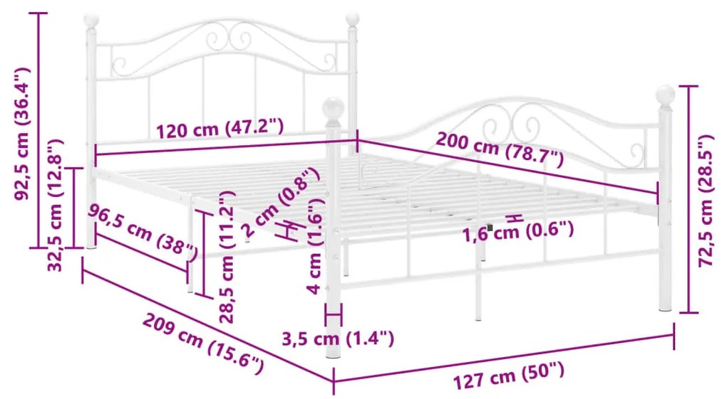 Estrutura de cama 120x200 cm metal branco