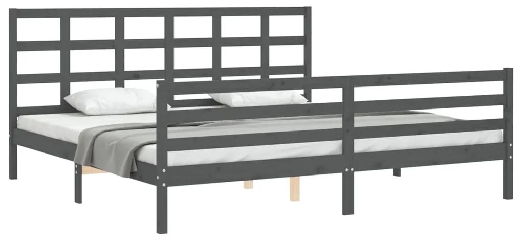 Estrutura de cama com cabeceira 200x200 cm madeira maciça cinza