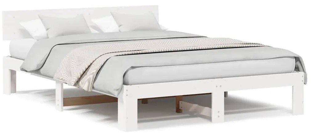 Estrado de Cama com Cabeceira Branco 160x200 cm Madeira de Pinho