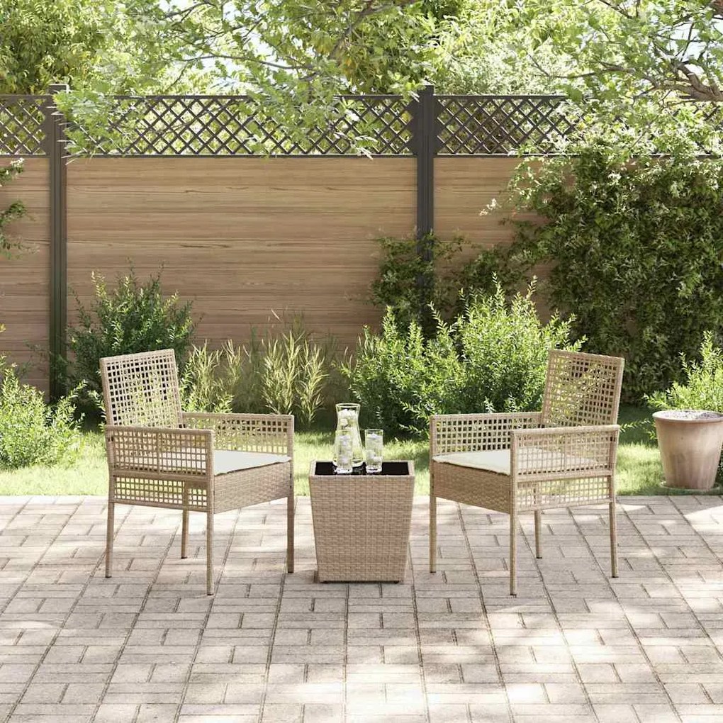 Conjunto de bistrô de jardim vidaXL com 3 peças e almofadas Bege em Ra